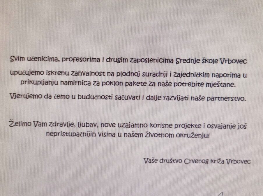 Humanitarna akcija u suradnji sa društvom Crvenog križa Vrbovec